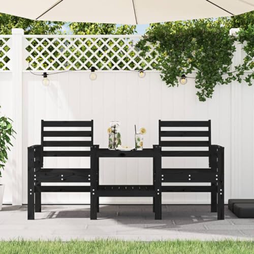 GCHDHAPB Outdoor-Sitz, Outdoor-Bänke, Gartenbank mit Tisch, 2-Sitzer, Schwarz, Massivholz, Kiefer von GCHDHAPB