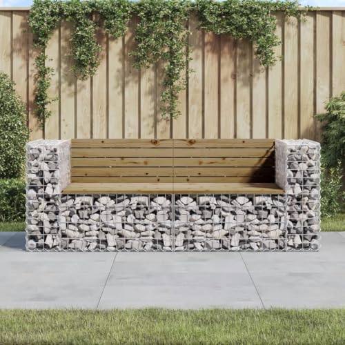 GCHDHAPB Outdoor-Sitzgelegenheit, Gartenbank, Gabionen-Design, 184 x 71 x 65,5 cm, imprägniertes Kiefernholz von GCHDHAPB