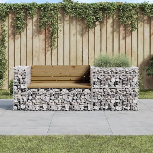 GCHDHAPB Outdoor-Sitzgelegenheit, Gartenbank mit Gabionenkorb, imprägniertes Kiefernholz von GCHDHAPB