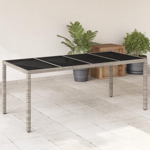 GCHDHAPB Outdoor Tisch Gartentisch mit Glasplatte Hellgrau 190x90x75cm Polyrattan GCHDHAPB Outdoor Tisch Gartentisch mit Glasplatte Hellgrau 190x90x75cm Polyrattan von GCHDHAPB