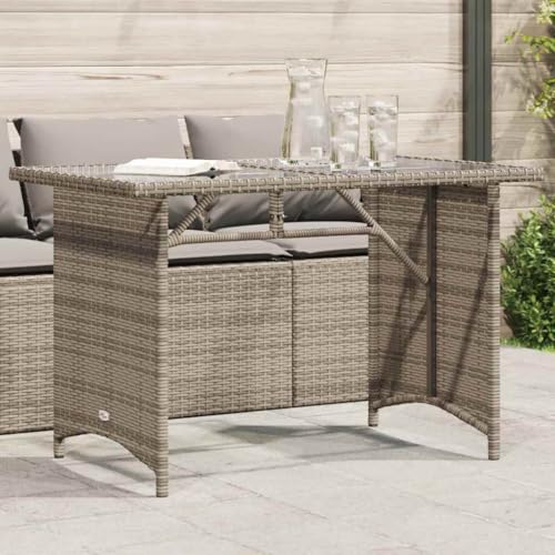 GCHDHAPB Outdoor Tisch Gartentisch mit Glasplatte grau 110x68x70cm Polyrattan von GCHDHAPB