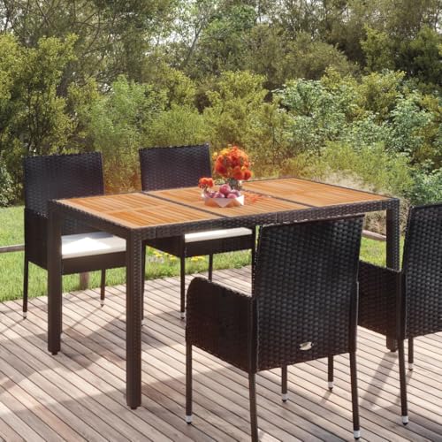 GCHDHAPB Outdoor Tisch Gartentisch mit Holzplatte schwarz 150x90x75cm Polyrattan von GCHDHAPB