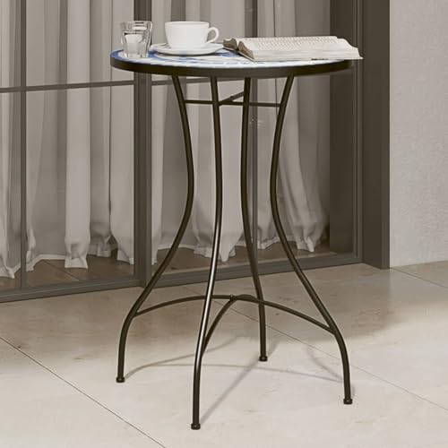 GCHDHAPB Outdoor Tisch Mosaik Bistrotisch Blau und Weiß Ø50x70cm Keramik von GCHDHAPB