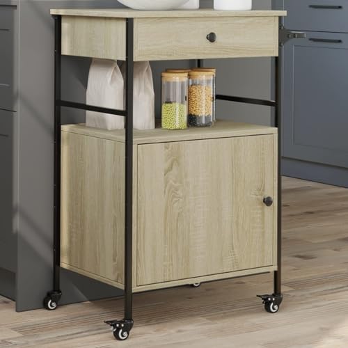 GCHDHAPB Rollwagen, Küchen- und Esszimmerwagen, Küchenwagen, Sonoma-Eiche, 56 x 43 x 89,5 cm, Holzwerkstoff von GCHDHAPB