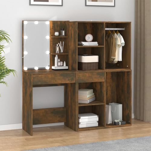 GCHDHAPB Schränke und Aufbewahrung, Waschtische, Schlafzimmer-Schminktische, LED-Schminktisch mit Schränken, Raucheiche, Holzwerkstoff GCHDHAPB Schränke und Aufbewahrung, Waschtische, Schlafzimmer-Schminktische, LED-Schminktisch mit Schränken, Raucheiche, Holzwerkstoff von GCHDHAPB