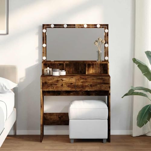 GCHDHAPB Schränke und Aufbewahrung, Waschtische, Schlafzimmer-Schminktische, Schminktisch mit LED, Raucheiche, 80 x 41 x 134,5 cm GCHDHAPB Schränke und Aufbewahrung, Waschtische, Schlafzimmer-Schminktische, Schminktisch mit LED, Raucheiche, 80 x 41 x 134,5 cm von GCHDHAPB