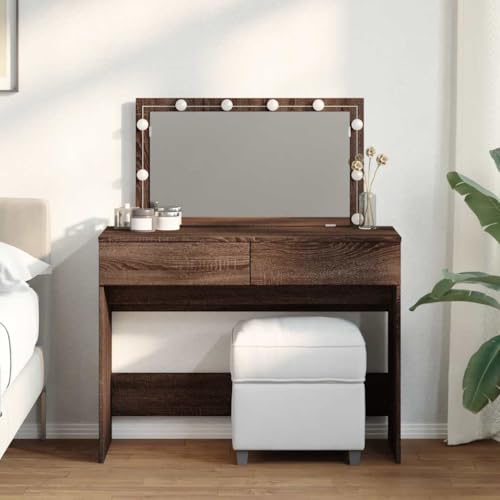GCHDHAPB Schränke & Aufbewahrung, Waschtische, Schlafzimmer-Schminktische, Schminktisch mit LED, braune Eiche, 100 x 40 x 120 cm GCHDHAPB Schränke & Aufbewahrung, Waschtische, Schlafzimmer-Schminktische, Schminktisch mit LED, braune Eiche, 100 x 40 x 120 cm von GCHDHAPB