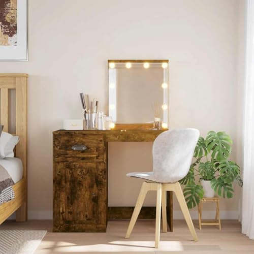 GCHDHAPB Schränke und Aufbewahrung, Waschtische, Schlafzimmer-Schminktische, Schminktisch mit LED-Lichtern, Raucheiche, 90 x 42 x 132,5 cm GCHDHAPB Schränke und Aufbewahrung, Waschtische, Schlafzimmer-Schminktische, Schminktisch mit LED-Lichtern, Raucheiche, 90 x 42 x 132,5 cm von GCHDHAPB