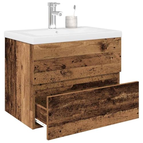 GCHDHAPB Schränke & Aufbewahrung, Waschtischunterschrank, Badezimmer-Waschtischunterschrank mit eingebautem Waschbecken und Wasserhahn, altes Holz von GCHDHAPB
