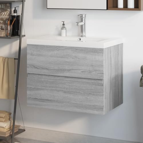 GCHDHAPB Schränke und Aufbewahrung, Waschtischunterschrank, Waschbeckenunterschrank mit eingebautem Waschbecken, graues Sonoma-Holzwerkstoff von GCHDHAPB
