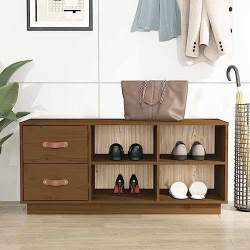 GCHDHAPB Schuhbank Braun 100x34x45cm Kiefer Massivholz von GCHDHAPB