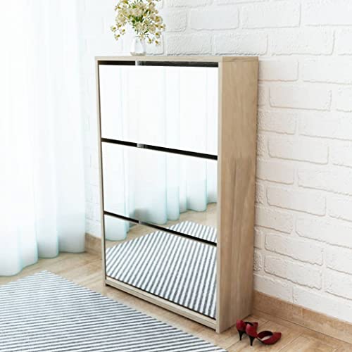 GCHDHAPB Schuhschrank 3-lagig Spiegel Eiche 63x17x102,5 cm von GCHDHAPB