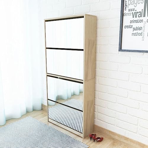 GCHDHAPB Schuhschrank 4-lagig Spiegel Eiche 63x17x134cm von GCHDHAPB