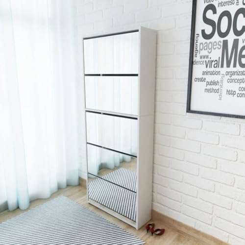 GCHDHAPB Schuhschrank 5-lagig Spiegel weiß 63x17x169,5 cm GCHDHAPB Schuhschrank 5-lagig Spiegel weiß 63x17x169,5 cm von GCHDHAPB