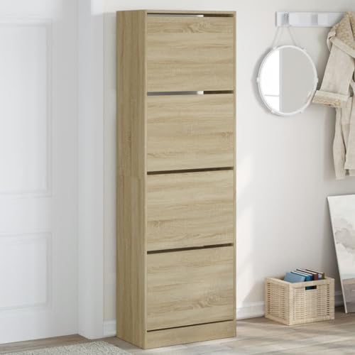 GCHDHAPB Schuhschrank mit 4 Klappschubladen Sonoma Eiche 60x34x187,5 cm von GCHDHAPB