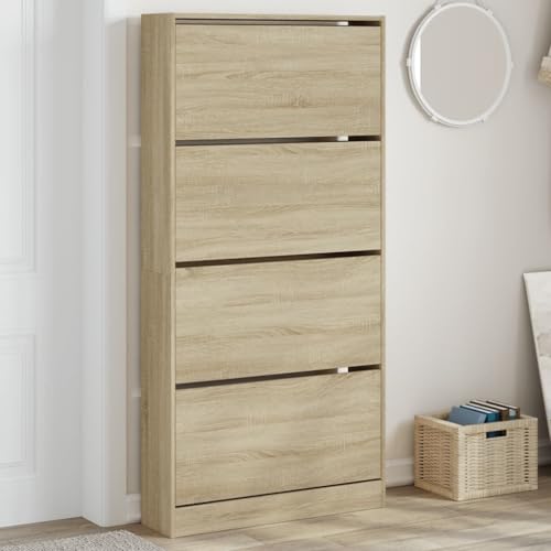 GCHDHAPB Schuhschrank mit 4 Klappschubladen Sonoma Eiche 80x21x163,5 cm von GCHDHAPB