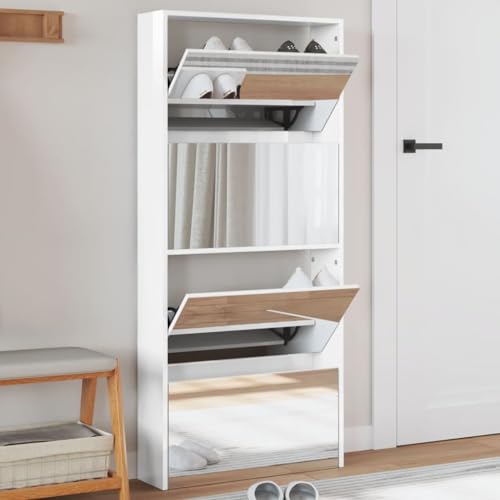 GCHDHAPB Schuhschrank mit Spiegel 4-lagig Hochglanz Weiß 63x17x134 cm von GCHDHAPB