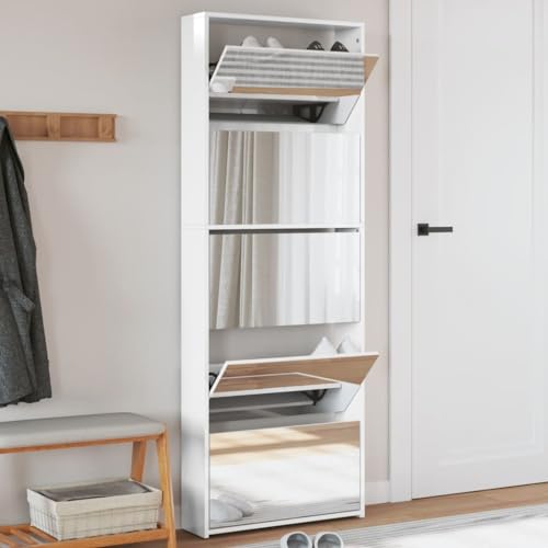 GCHDHAPB Schuhschrank mit Spiegel 5-lagig Hochglanz Weiß 63x17x169,5 cm GCHDHAPB Schuhschrank mit Spiegel 5-lagig Hochglanz Weiß 63x17x169,5 cm von GCHDHAPB