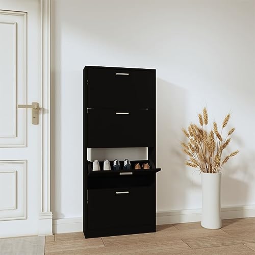 GCHDHAPB Schuhschrank schwarz 59x17x150 cm Holzwerkstoff von GCHDHAPB