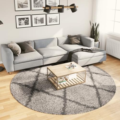 GCHDHAPB Shaggy Teppich PAMPLONA Hochflor Modern Beige und Anthrazit Ø 240 cm Haus & Garten Dekor Teppiche von GCHDHAPB