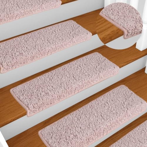 GCHDHAPB Teppich-Stufenmatten 15 Stück, 65 x 21 x 4 cm, Weiß und Rosa, Haus- und Gartenbedarf, Treppenstufen von GCHDHAPB