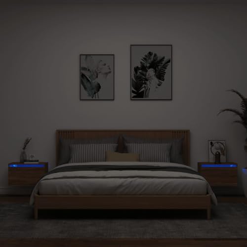 GCHDHAPB Tische, Nachttische, Wand-Nachtkommode mit LED-Lichtern, 2 Stück, braune Eiche GCHDHAPB Tische, Nachttische, Wand-Nachtkommode mit LED-Lichtern, 2 Stück, braune Eiche von GCHDHAPB