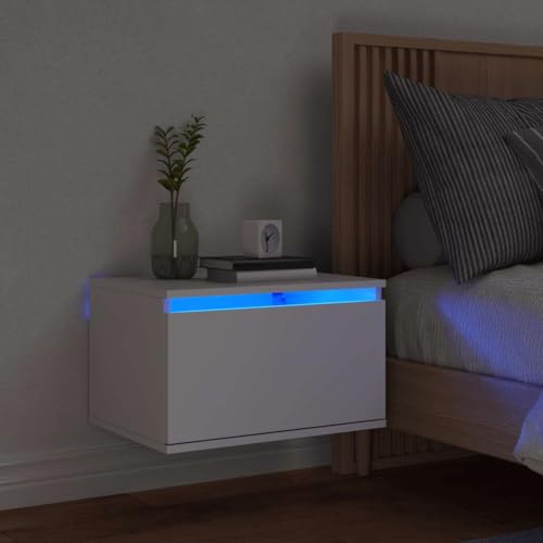 GCHDHAPB Tische, Nachttische, Wandmontage, Nachttisch mit LED-Lichtern, Weiß von GCHDHAPB