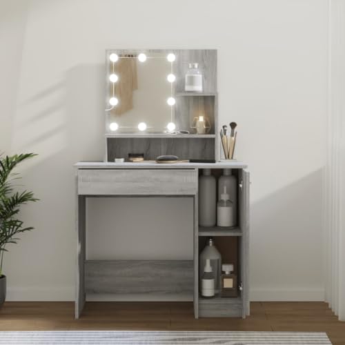 GCHDHAPB Tische-Schminktisch mit LED Grau Sonoma 86,5x35x136cm GCHDHAPB Tische-Schminktisch mit LED Grau Sonoma 86,5x35x136cm von GCHDHAPB