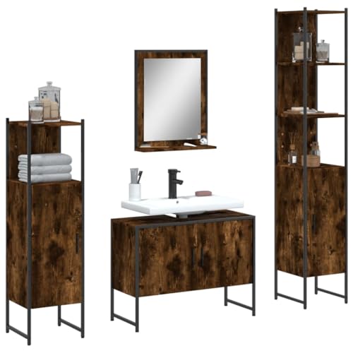GCHDHAPB Wohnmöbel-Set, Badezimmermöbel-Set, 4-teiliges Badezimmerschrank-Set, geräucherte Eiche, Holzwerkstoff von GCHDHAPB