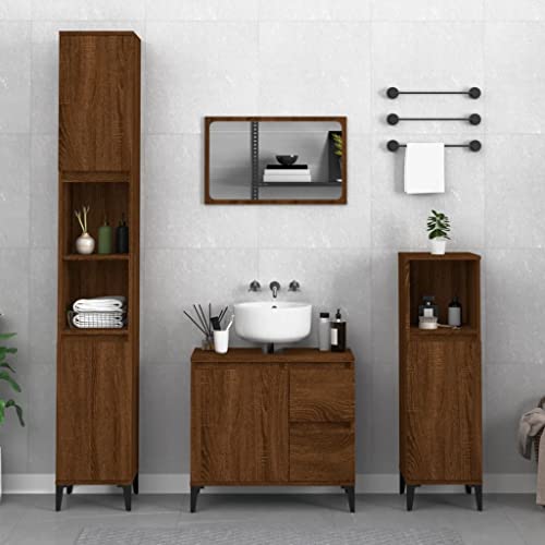 GCHDHAPB Wohnmöbel-Sets, Badezimmermöbel-Set, 3-teiliges Badezimmerschrank-Set, braune Eiche, Holzwerkstoff von GCHDHAPB