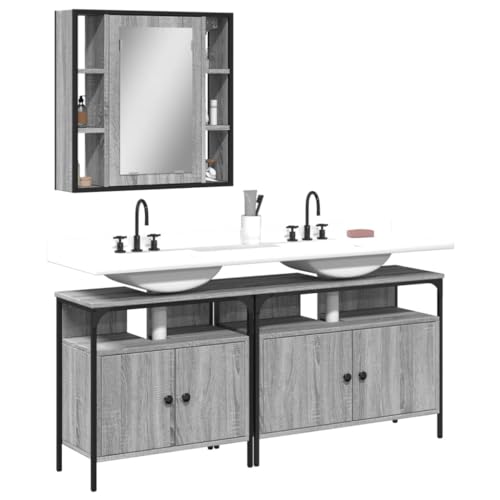 GCHDHAPB Wohnmöbel-Sets, Badezimmermöbel-Set, 3-teiliges Badezimmerschrank-Set, graues Sonoma-Holzwerkstoff von GCHDHAPB