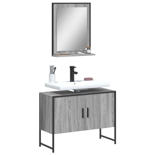 GCHDHAPB Wohnmöbel-Sets, Badezimmermöbel-Sets, 2-teiliges Badezimmerschrank-Set, graues Sonoma-Holzwerkstoff von GCHDHAPB