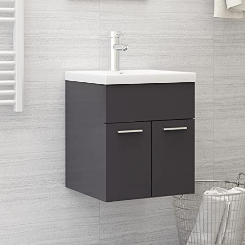 GCHDHAPB Wohnmöbel-Sets, Badezimmermöbel-Sets, Waschbeckenschrank mit eingebautem Waschbecken, Hochglanz-Grau, Holzwerkstoff von GCHDHAPB