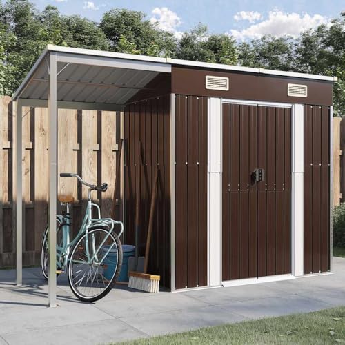 Gartenhaus mit verlängertem Dach braun 277x110,5x181cm Stahl von GCHDHAPB