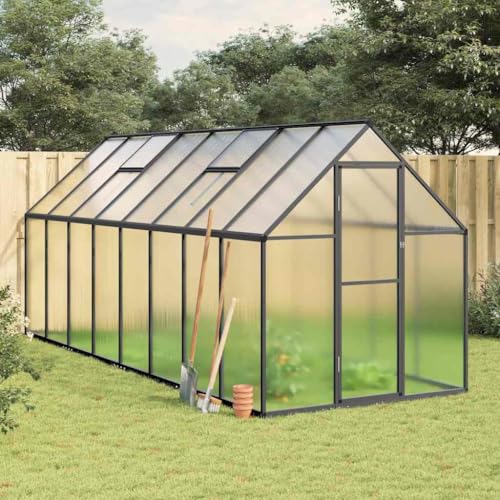 Gewächshaus mit Fundamentrahmen Anthrazit 445x169x195cm Aluminium Home & Garden Rasen & Garten Gartenarbeit Gewächshäuser von GCHDHAPB