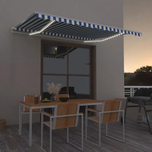 Manuell einziehbare Markise mit LED 450x350 cm blau und weiß Manuell einziehbare Markise mit LED 450x350 cm blau und weiß von GCHDHAPB