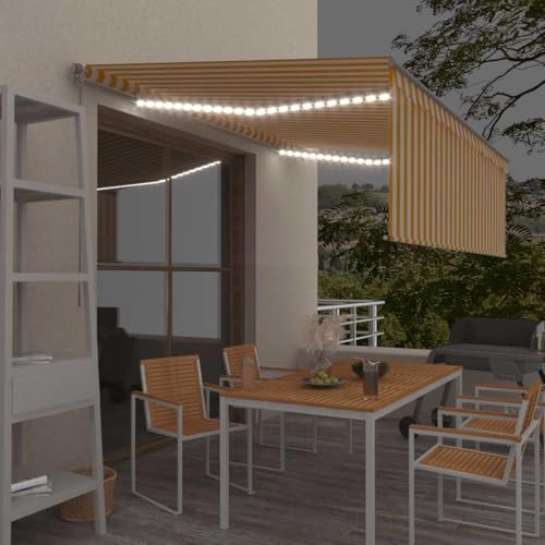 Manuell einziehbare Markise mit Rollo und LED, 4 x 3 m, Gelb und Weiß Manuell einziehbare Markise mit Rollo und LED, 4 x 3 m, Gelb und Weiß von GCHDHAPB