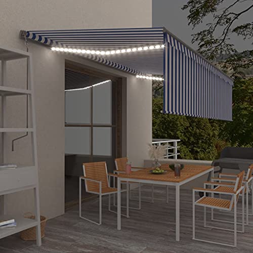 Manuell einziehbare Markise mit Rollo und LED, 5 x 3 m, Blau und Weiß Manuell einziehbare Markise mit Rollo und LED, 5 x 3 m, Blau und Weiß von GCHDHAPB
