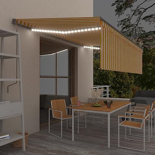 Manuell einziehbare Markise mit Rollo und LED, 5 x 3 m, Gelb und Weiß Manuell einziehbare Markise mit Rollo und LED, 5 x 3 m, Gelb und Weiß von GCHDHAPB