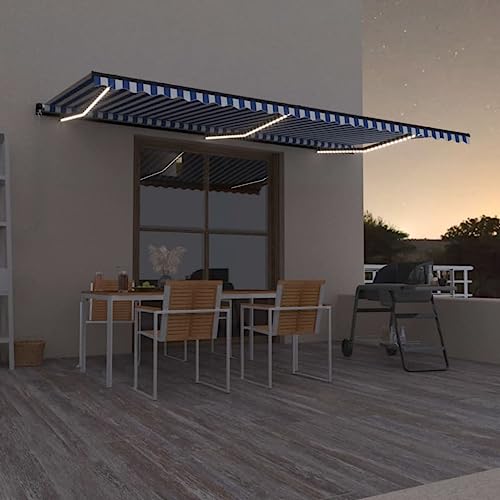 Manuell versenkbare Markise mit LED 600x350cm blau und weiß Manuell versenkbare Markise mit LED 600x350cm blau und weiß von GCHDHAPB