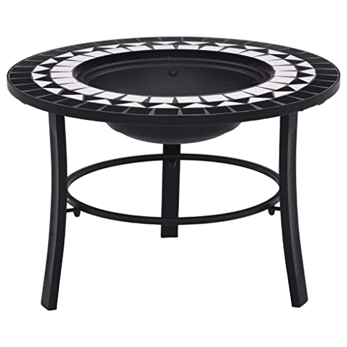 Mosaik-Feuerstelle, schwarz und weiß, 68 cm, Keramik, für Haus und Garten von GCHDHAPB