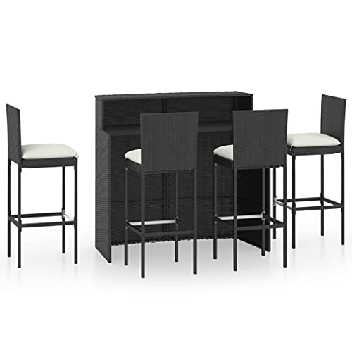 Outdoor Möbel Sets - 5-teiliges Gartenbar-Set mit Kissen Polyrattan schwarz von GCHDHAPB