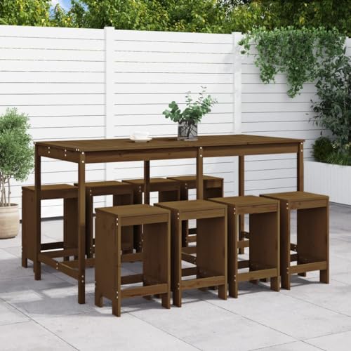 Outdoor Möbel Sets - 9-teiliges Gartenbar-Set braun Massivholz Kiefer von GCHDHAPB