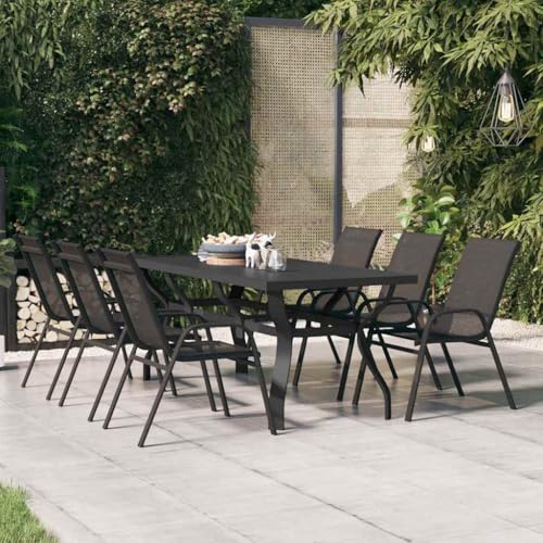 Outdoor Tisch Gartentisch Schwarz 180x80x70cm Stahl und Glas von GCHDHAPB