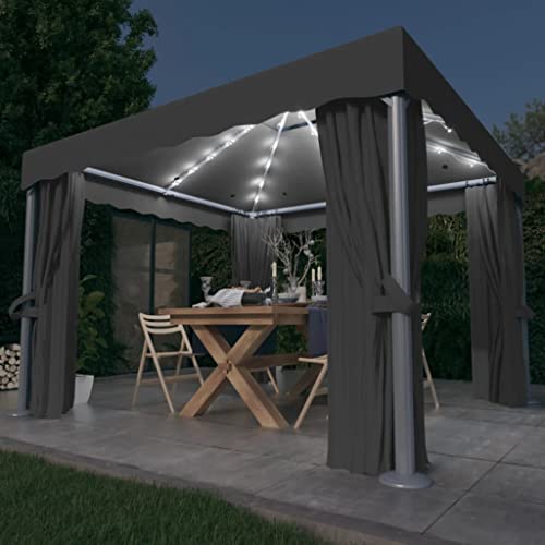 Pavillon mit Vorhang & LED-Lichterkette 3x3m Anthrazit von GCHDHAPB