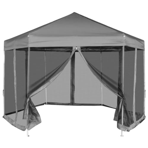 Sechseckiges Pop-Up-Festzelt mit 6 Seitenwänden, Grau, 3,6 x 3,1 m von GCHDHAPB