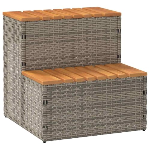 Whirlpool-Stufe, grau, 50 x 50 x 50,5 cm, Polyrattan und massiver Akazie, Heim- und Gartenpool & Spa-Zubehör von GCHDHAPB