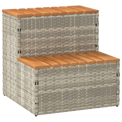 Whirlpool-Stufe Hellgrau, 50 x 50 x 50,5 cm, Polyrattan und massive Akazie, Heim- und Gartenpool & Spa-Zubehör von GCHDHAPB