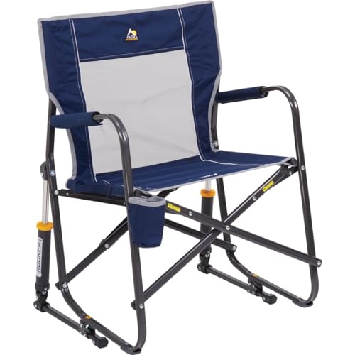 GCI Outdoor Freestyle Rocker Campingstuhl | Tragbarer klappbarer Schaukelstuhl mit soliden, langlebigen Armlehnen, Getränkehalter & bequemer Rückenlehne — Indigoblau von GCI Outdoor