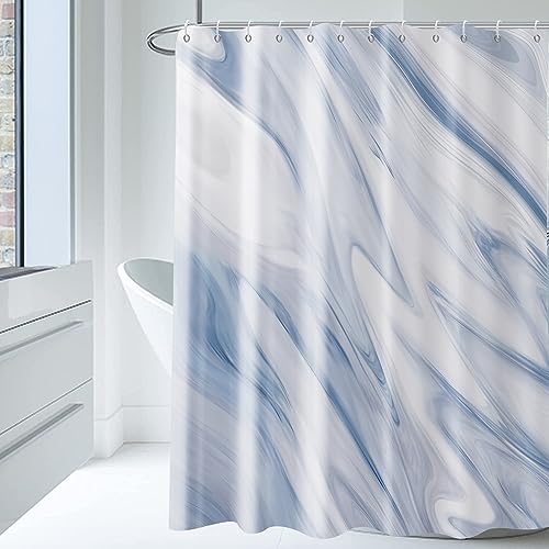 GCIREC Blauer Marmor Duschvorhang, Marineblau Mix Weiß Ombre Modern Abstrakt Welle Luxus Badezimmer Vorhang Badewanne Home Decor Wasserdichtes Gewebe Maschine Waschbar mit 12 PCS Haken,180x200cm von GCIREC